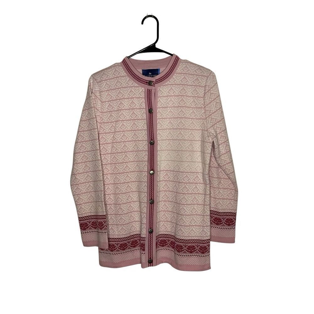 Icewear Icelandic Cardigan White Pink Nordic 100% Cotton Knit Sweater